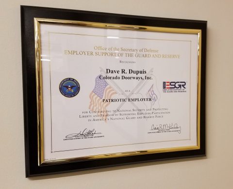Doorways' President Dave Dupuis' Employer Support of the Guard and Reserve Patriot Award.